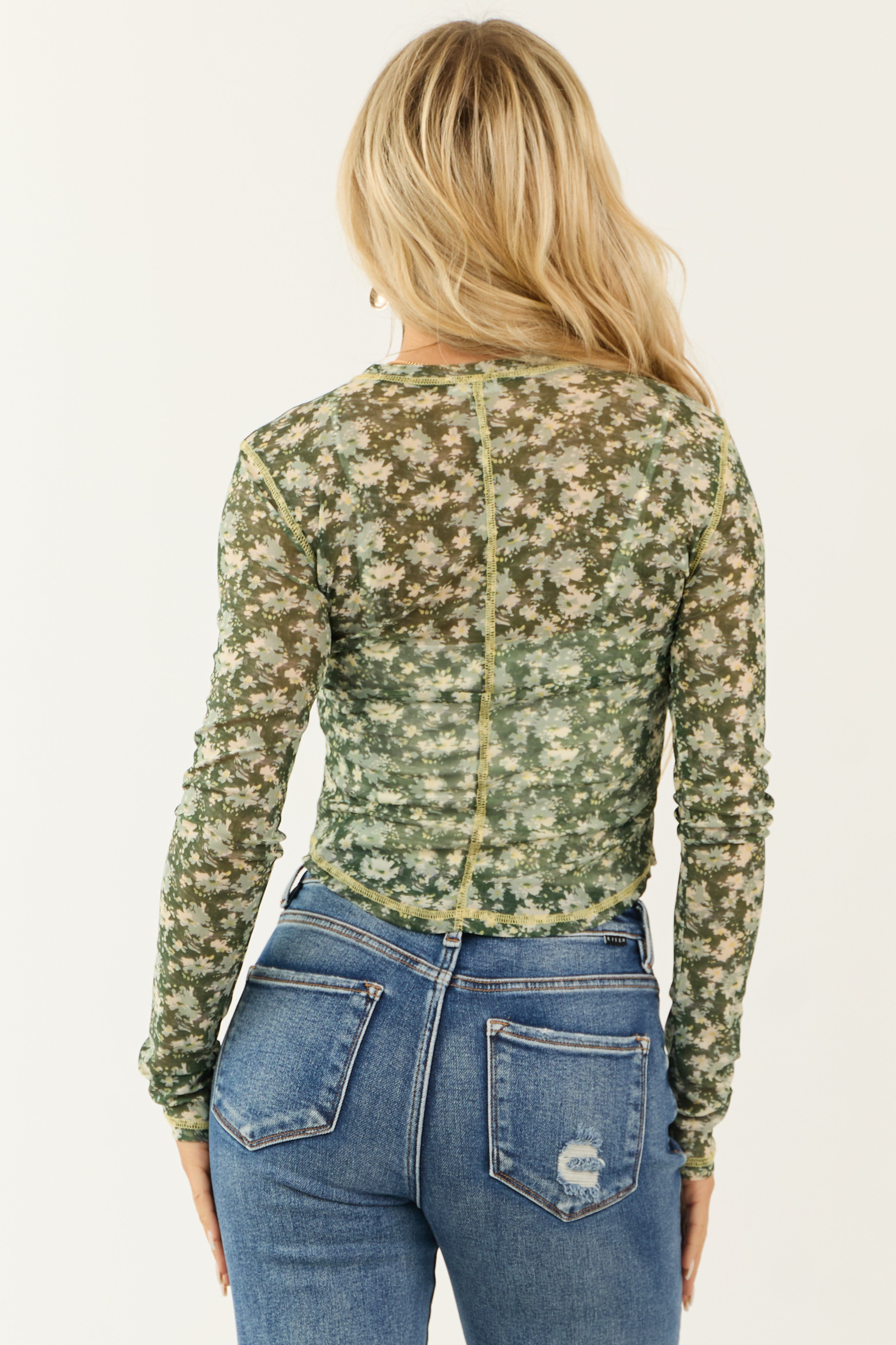 Green Floral Mesh Top Size outlet Small