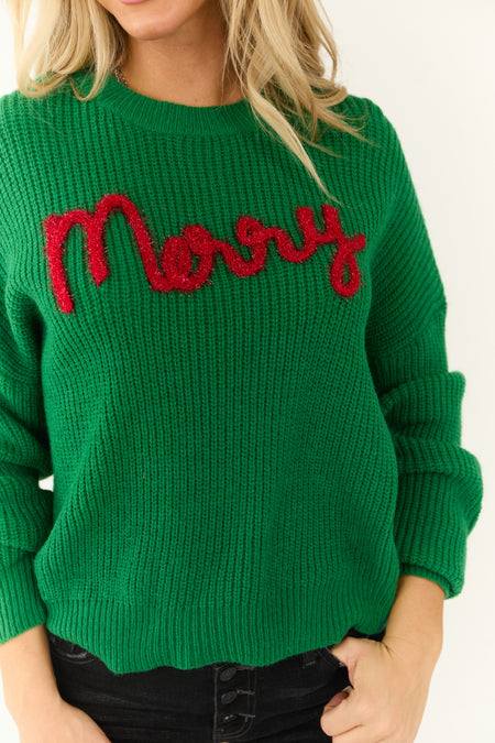 Hunter Green 'Merry' Long Sleeve Sweater