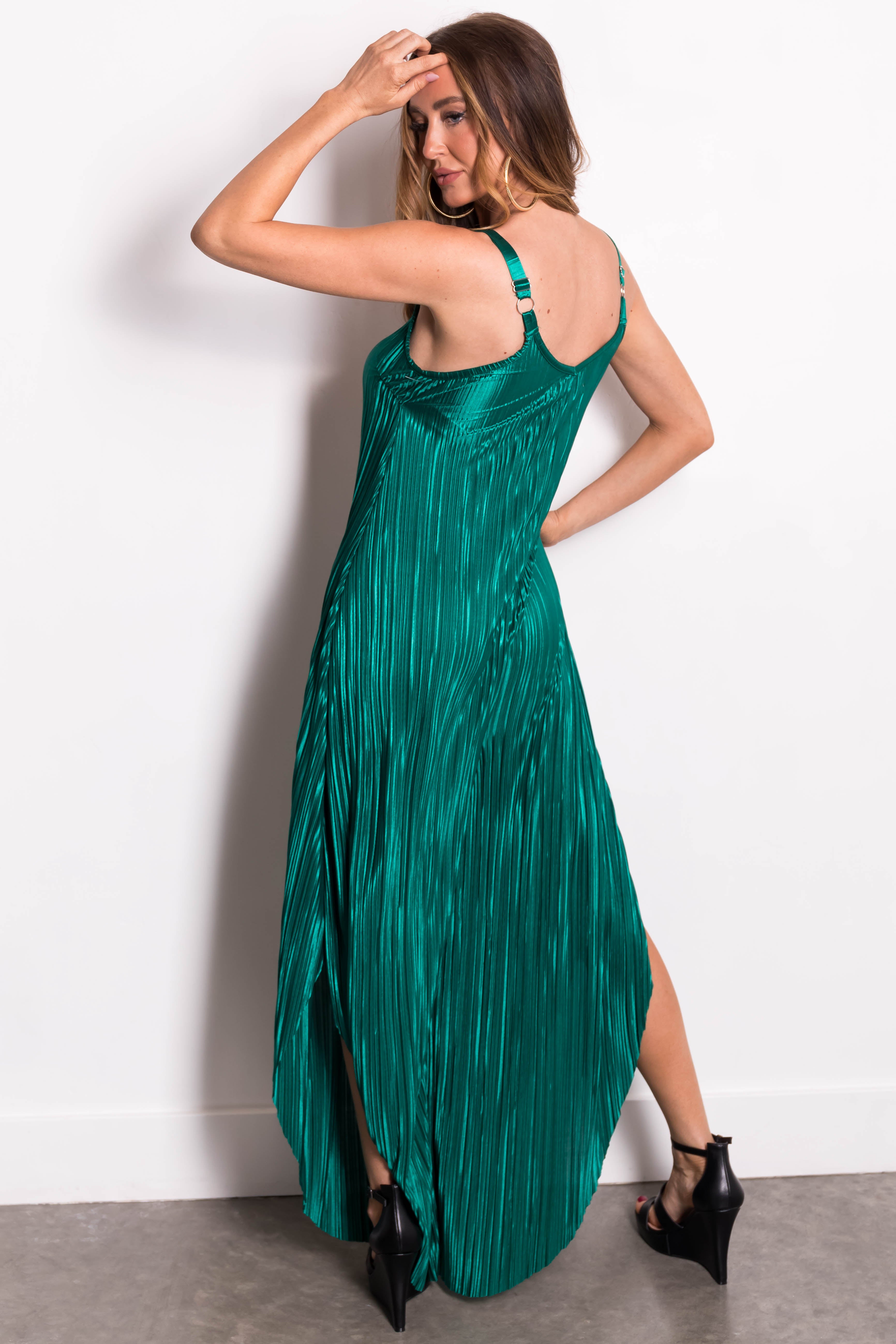 Hunter Green Plisse Flowy Jumpsuit