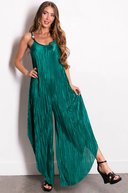 Hunter Green Plisse Flowy Jumpsuit