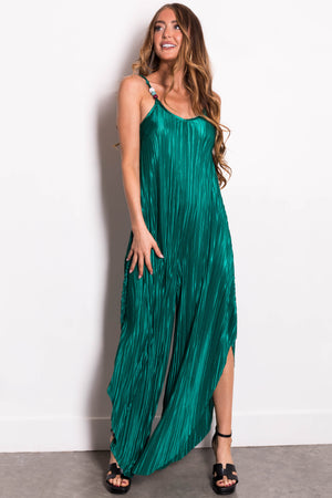 Hunter Green Plisse Flowy Jumpsuit