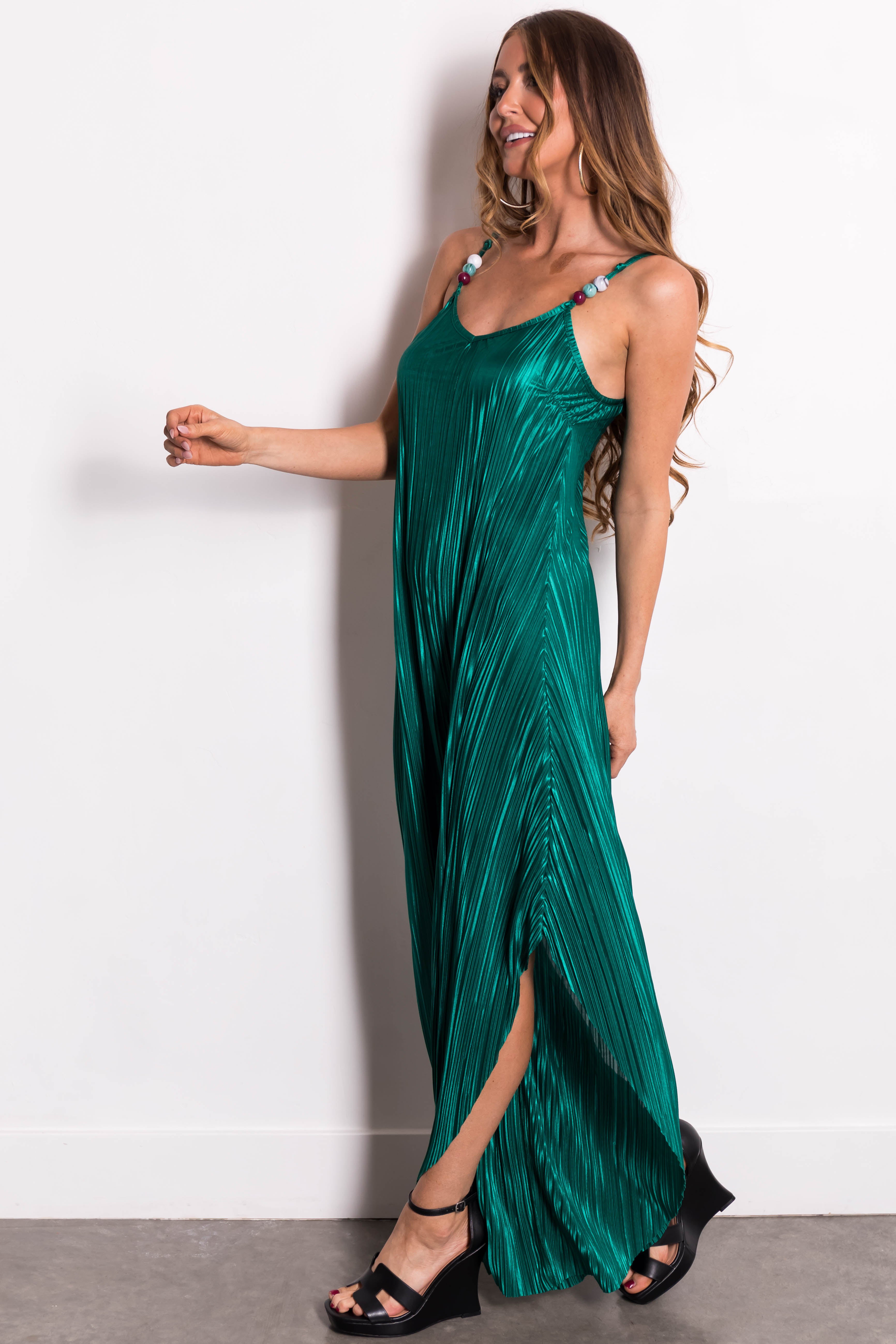 Hunter Green Plisse Flowy Jumpsuit