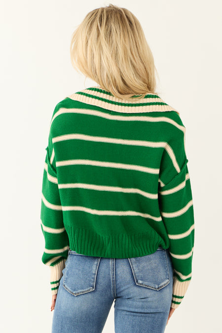 Hunter Green Striped Long Sleeve Sweater