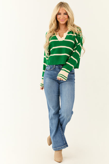 Hunter Green Striped Long Sleeve Sweater