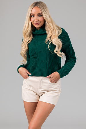 Hunter Green Turtleneck Cable Knit Chenille Sweater