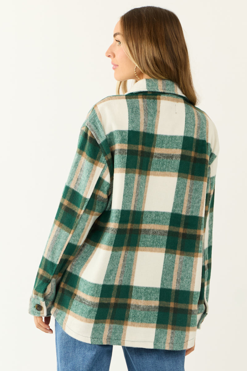 Hunter Green and Ivory Plaid Button Up Shacket