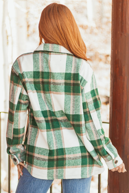 Hunter Green and Ivory Plaid Button Up Shacket