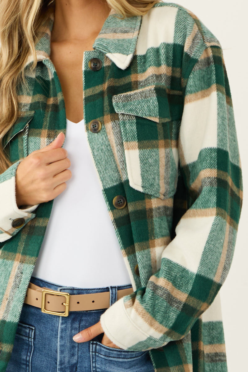 Hunter Green and Ivory Plaid Button Up Shacket