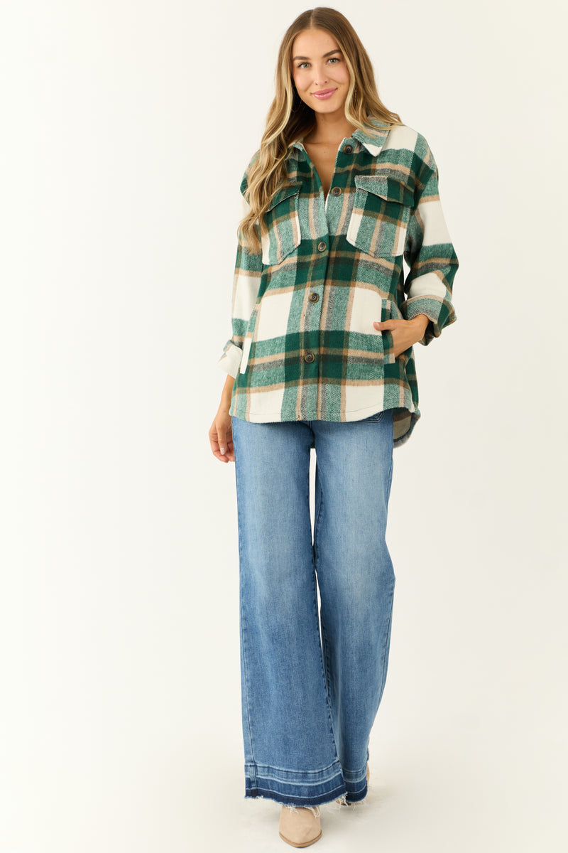 Hunter Green and Ivory Plaid Button Up Shacket