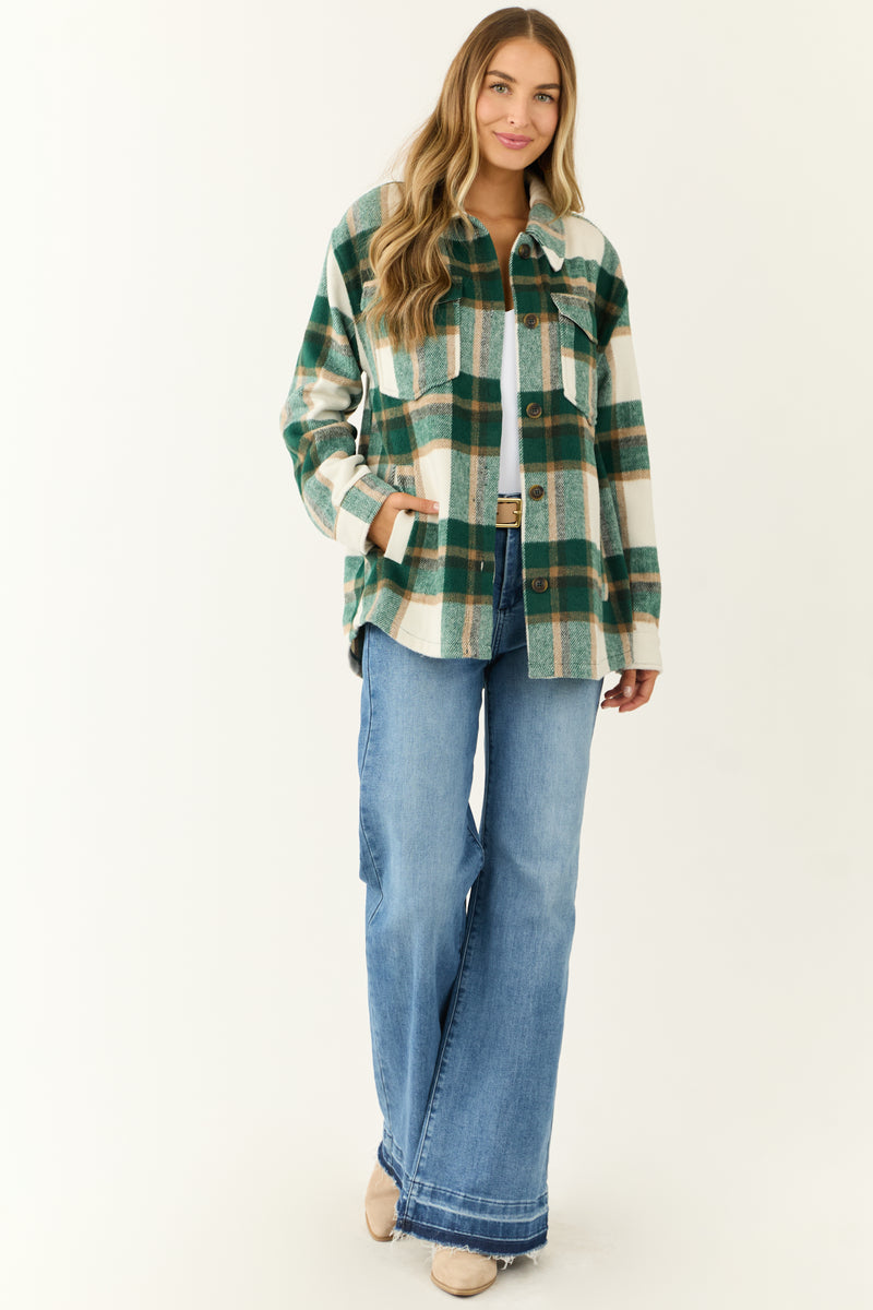 Hunter Green and Ivory Plaid Button Up Shacket