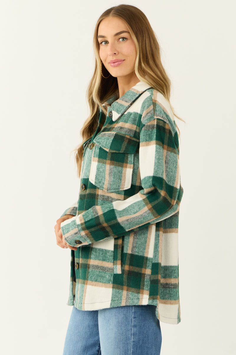 Hunter Green and Ivory Plaid Button Up Shacket