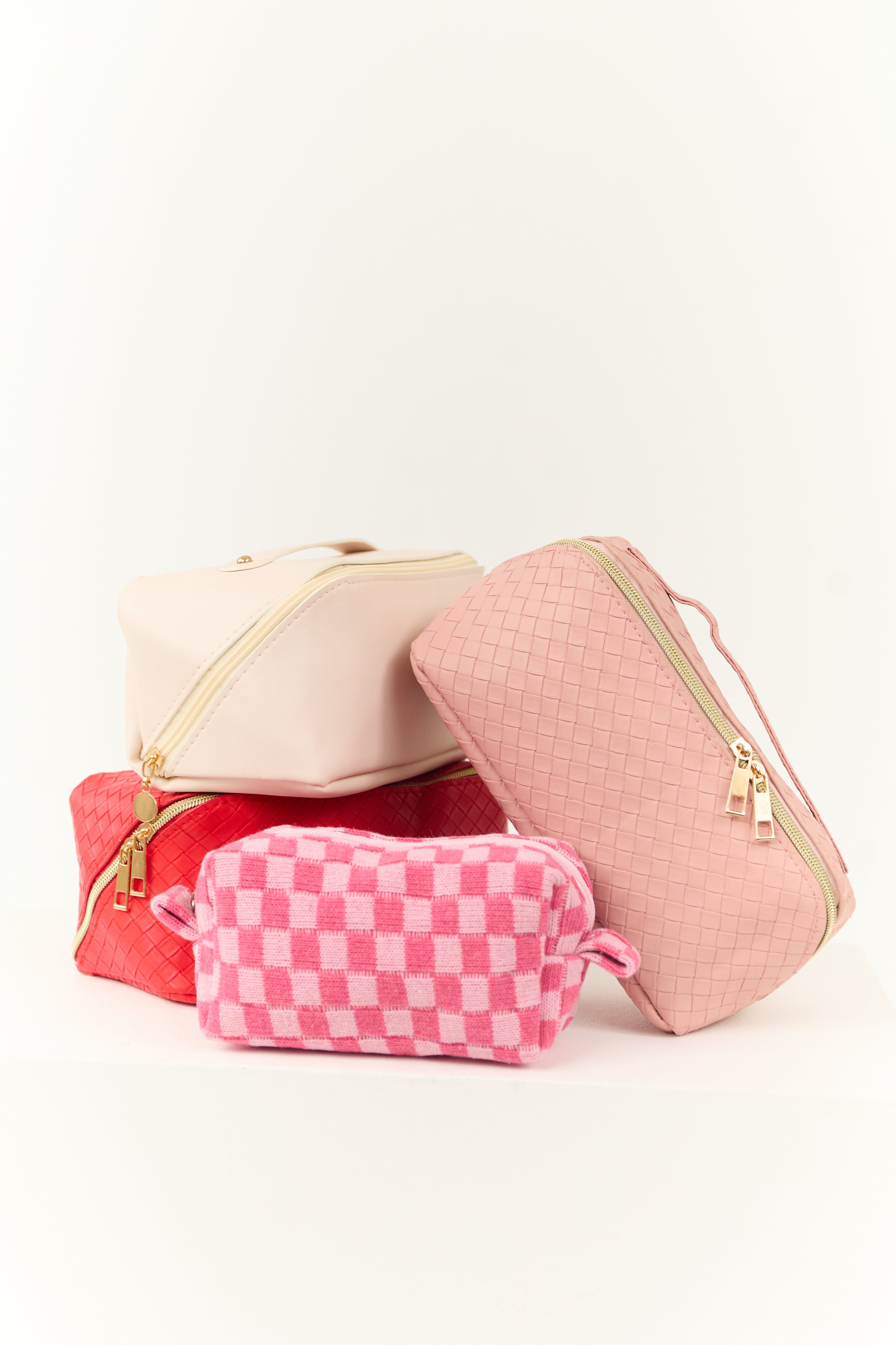 Baby Pink and Raspberry Checkered Makeup Bag