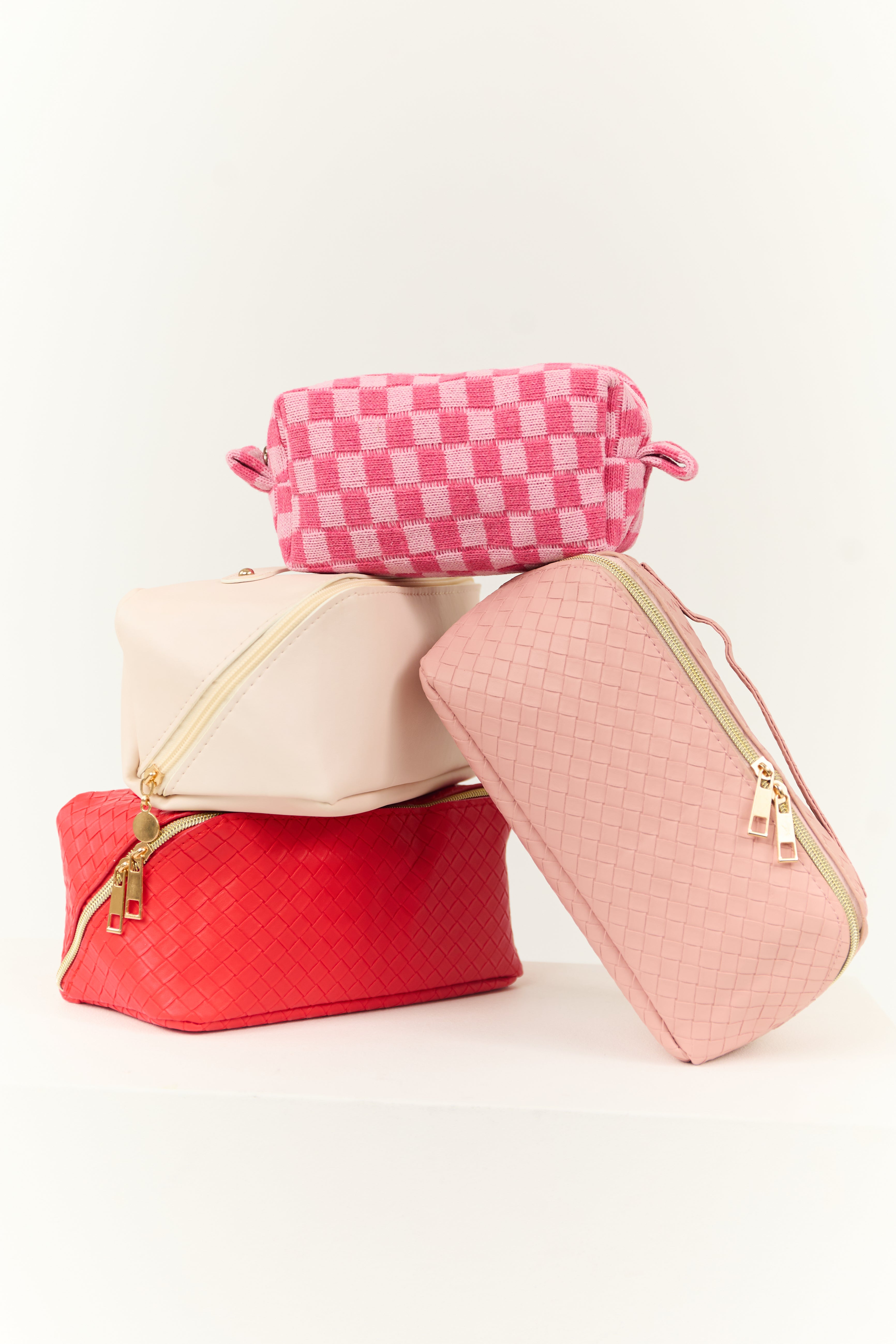 Baby Pink and Raspberry Checkered Makeup Bag