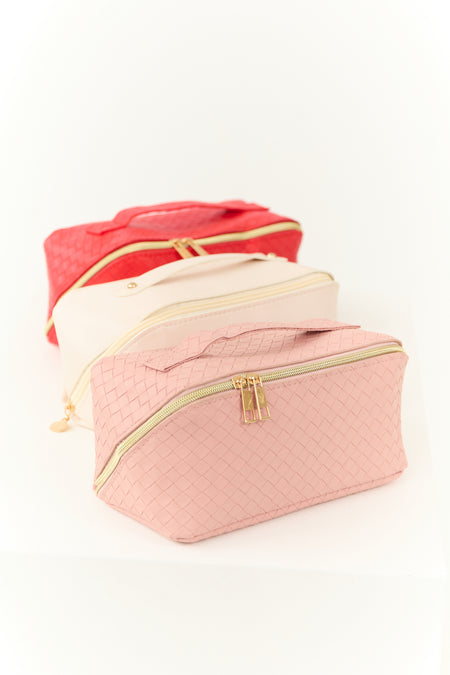 Dusty Blush Braided Faux Leather Makeup Bag