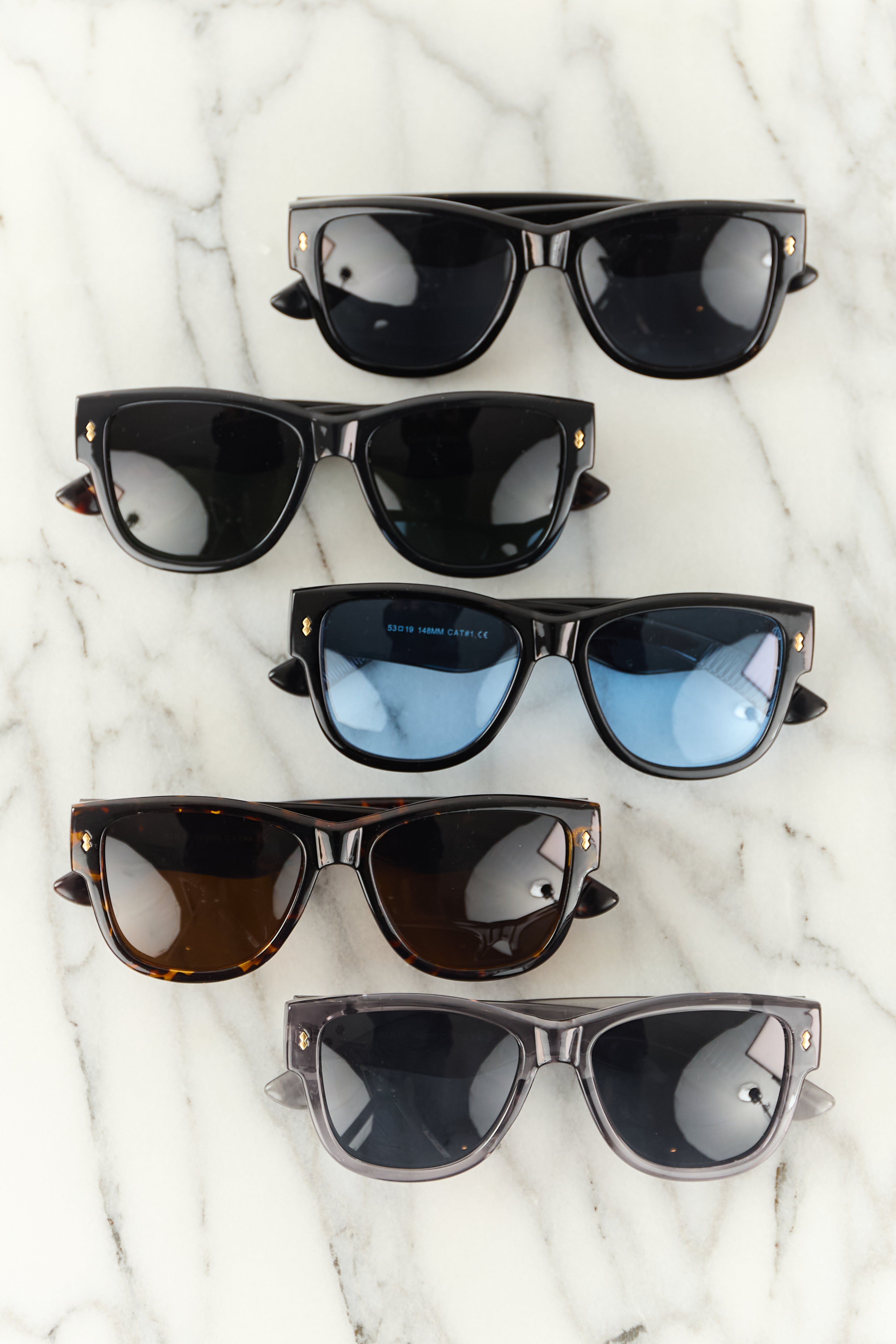 Black Round Square Frame Dark Pine Tint Sunglasses