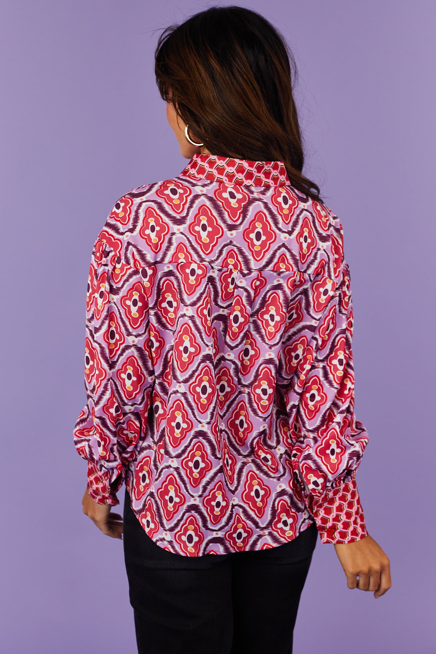 Iris Abstract Print Button Up Long Sleeve Top