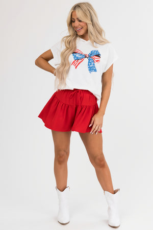 Ivory American Flag Bow Hooded Short Sleeve Top