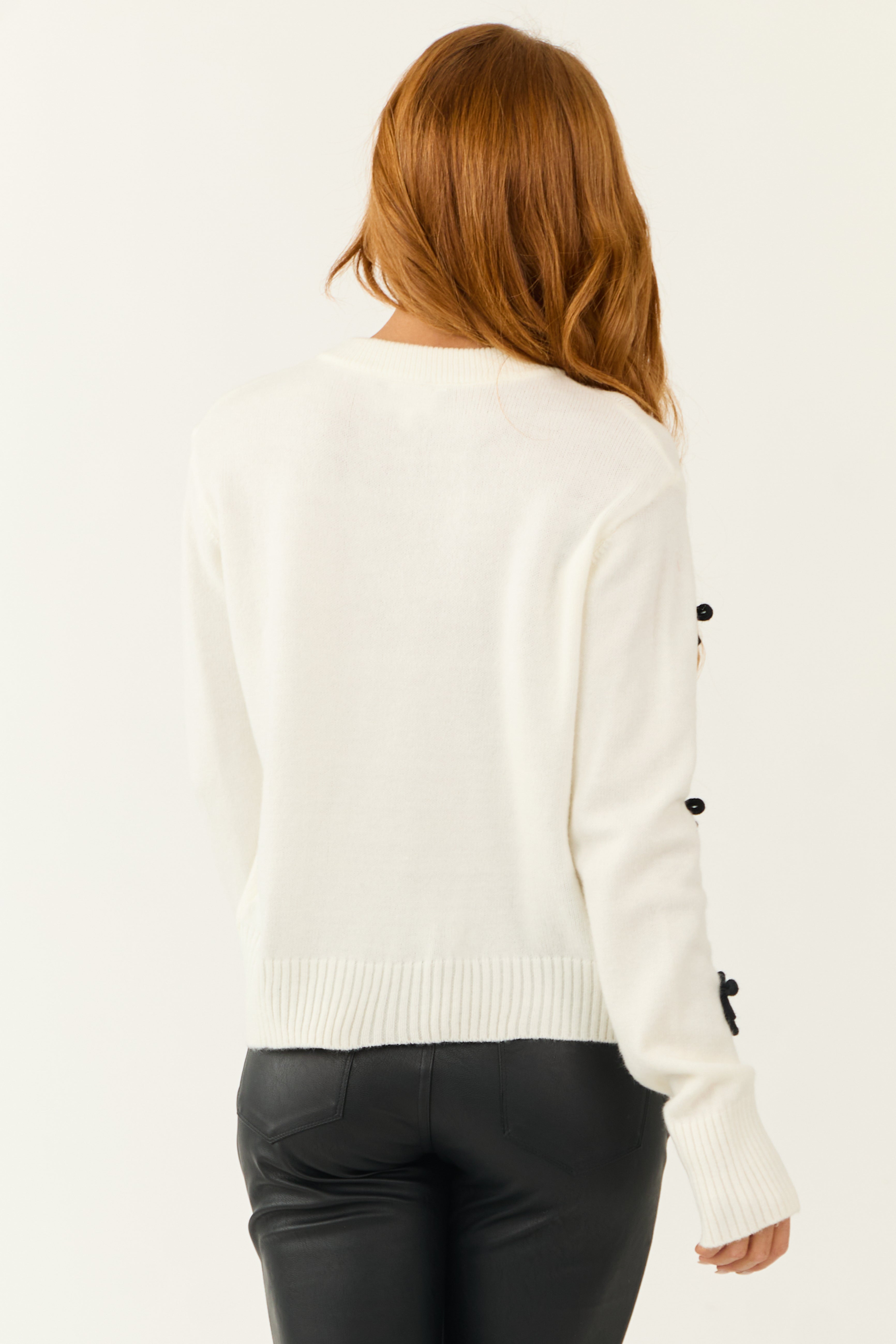 Ivory Button Up Bow Detail Sweater Cardigan Lime Lush Boutique