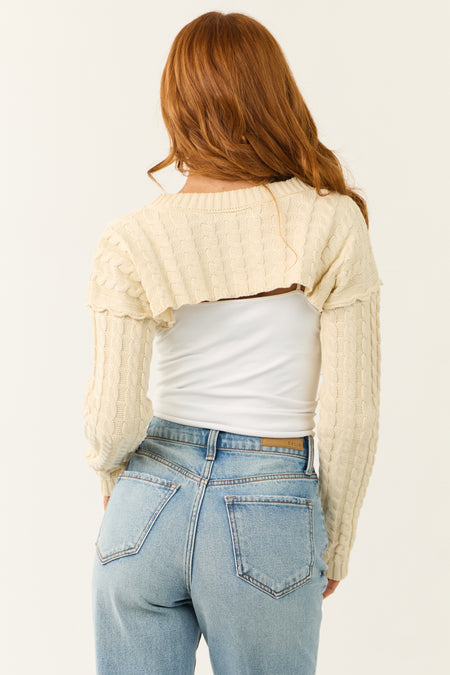 Ivory Cable Knit Long Sleeve Cropped Shrug Top