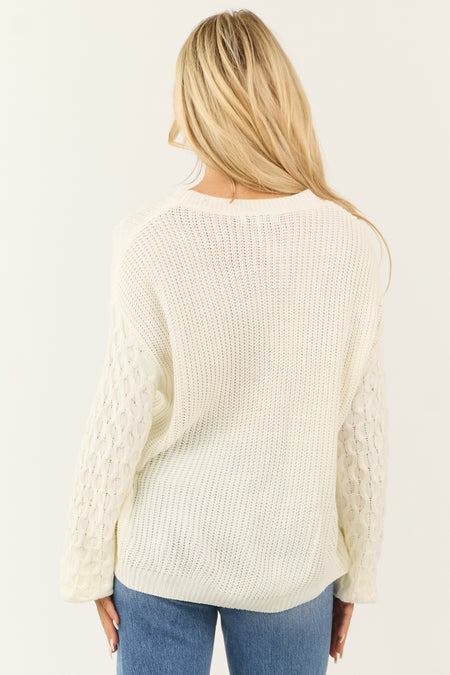 Ivory Cable Knit Long Sleeve Heart Sweater