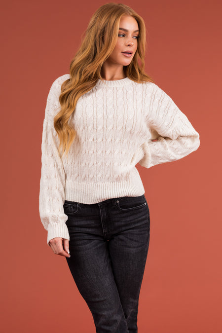 Ivory Cable Knit Long Sleeve Sweater