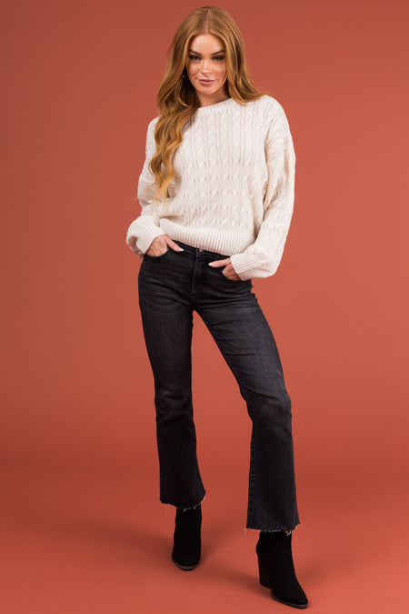 Ivory Cable Knit Long Sleeve Sweater