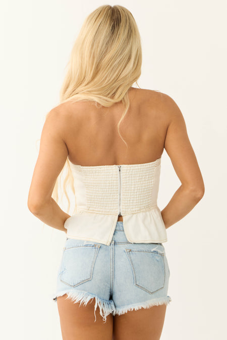 Ivory Contrast Stitching Denim Bustier Top