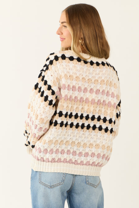 Ivory Crochet Abstract Pattern Knit Sweater