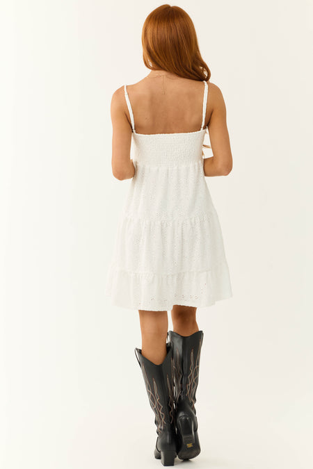 Ivory Eyelet Short Tiered Sleeveless Dress