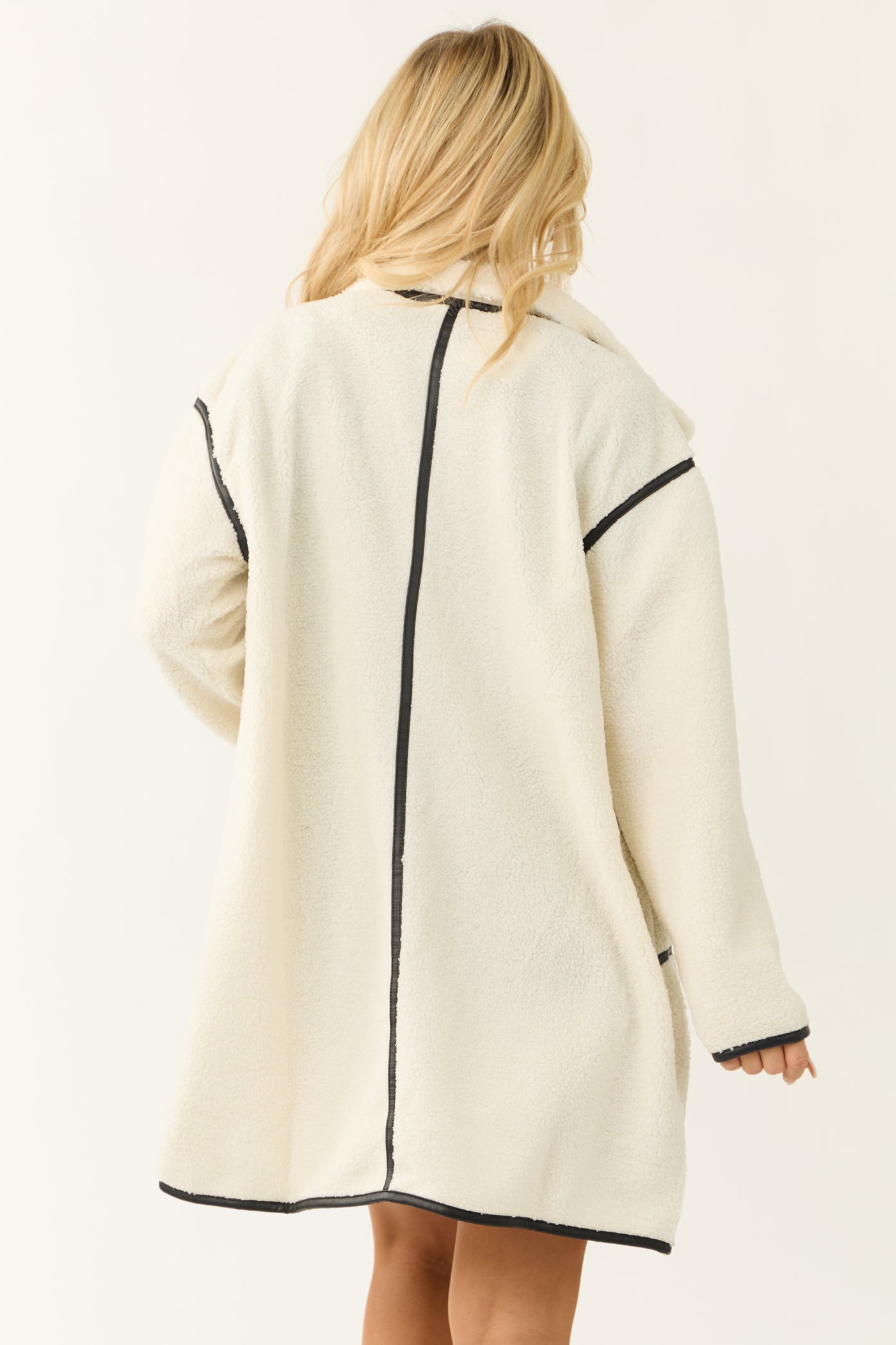 Ivory Faux Sherpa Trim Detail Collared Jacket