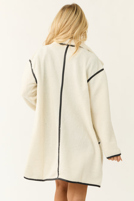 Ivory Faux Sherpa Trim Detail Collared Jacket