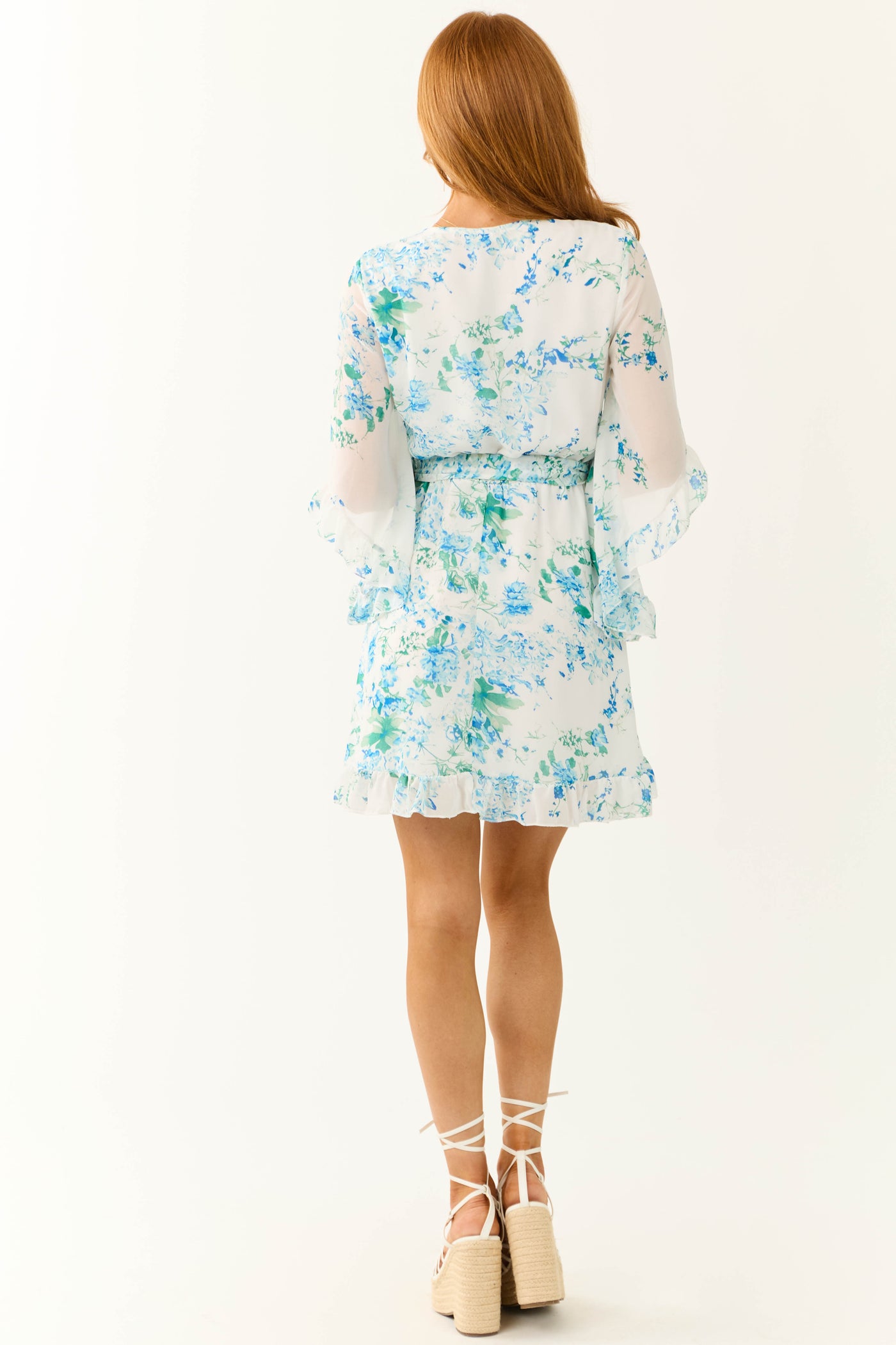 Ivory Floral Print Half Sleeve Short Dress