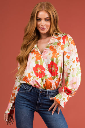 Ivory Floral Print Long Sleeve Bodysuit