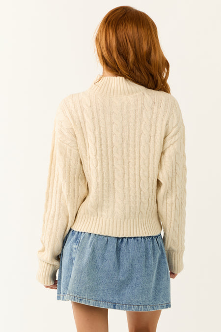 Ivory High Neck Cable Knit Sweater