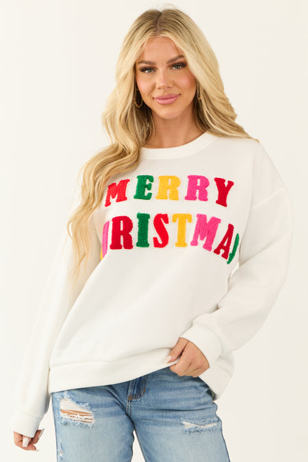 Ivory Merry Christmas Patch Detail Pullover