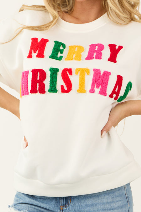 Ivory Merry Christmas Patch Detail Pullover