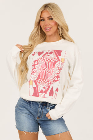 Ivory Queen of Hearts Card Graphic Sweatshirt