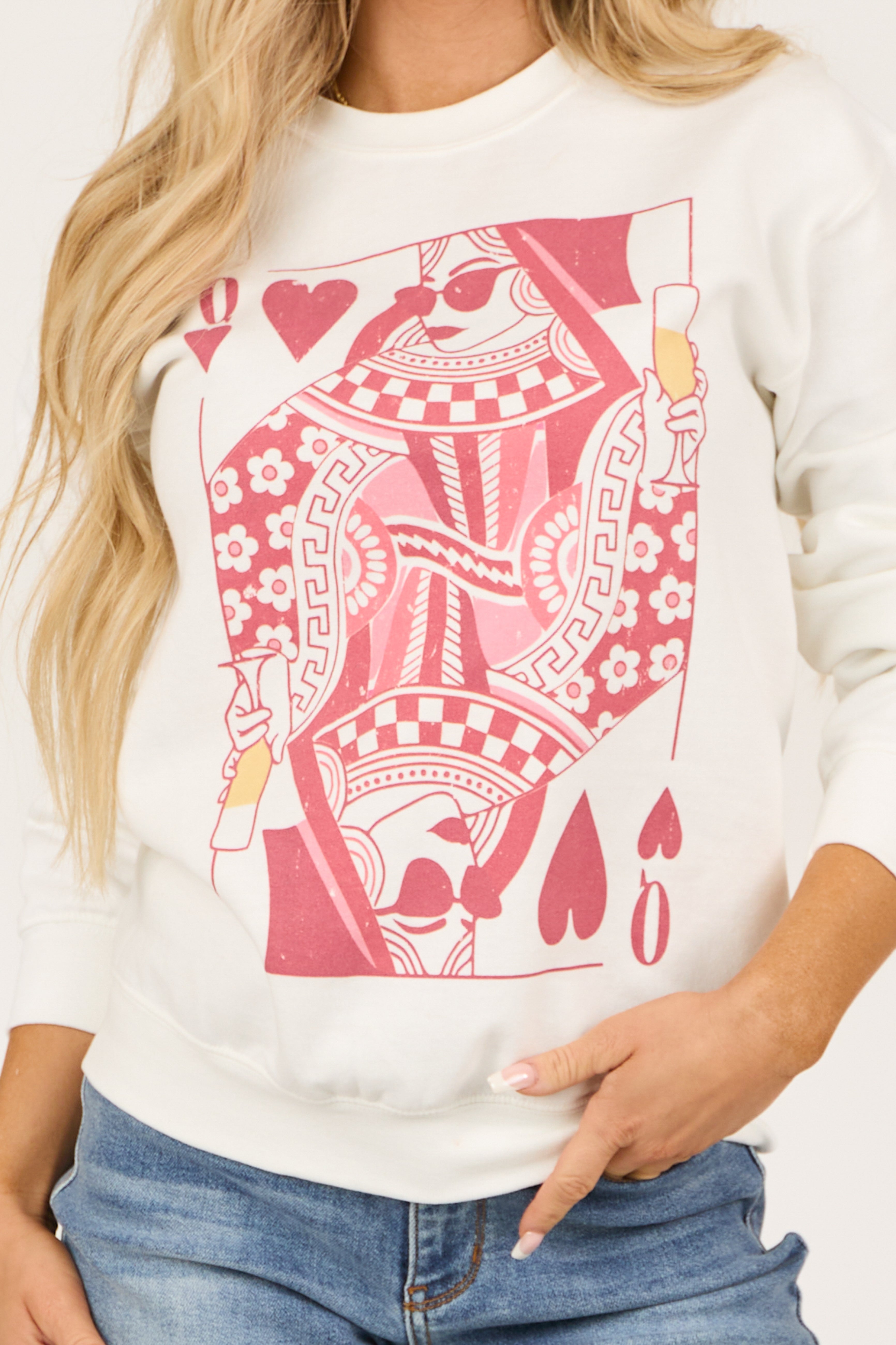 Ivory Queen of Hearts Card Graphic Sweatshirt