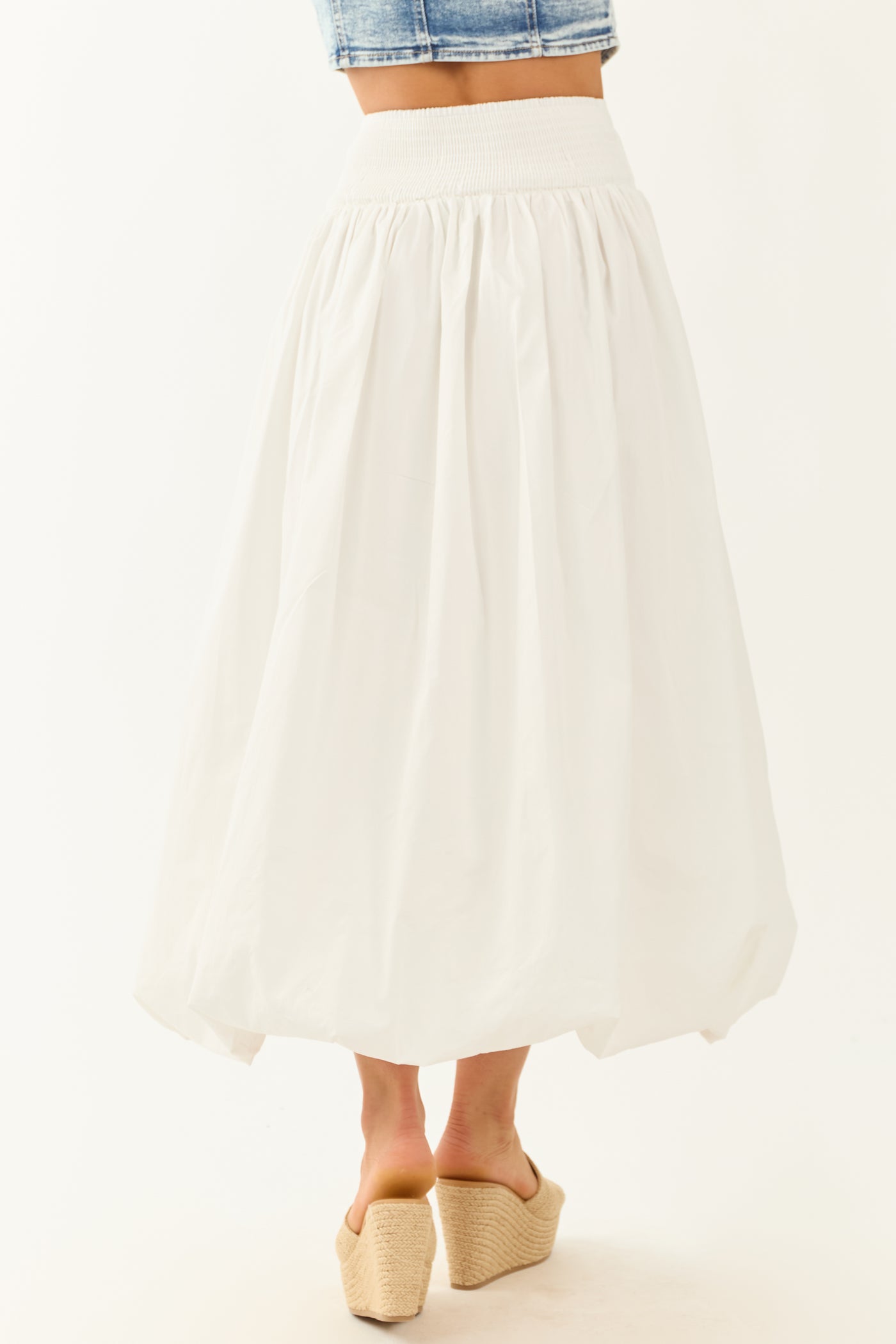 Ivory Ruched Smocked Back Balloon Maxi Skirt