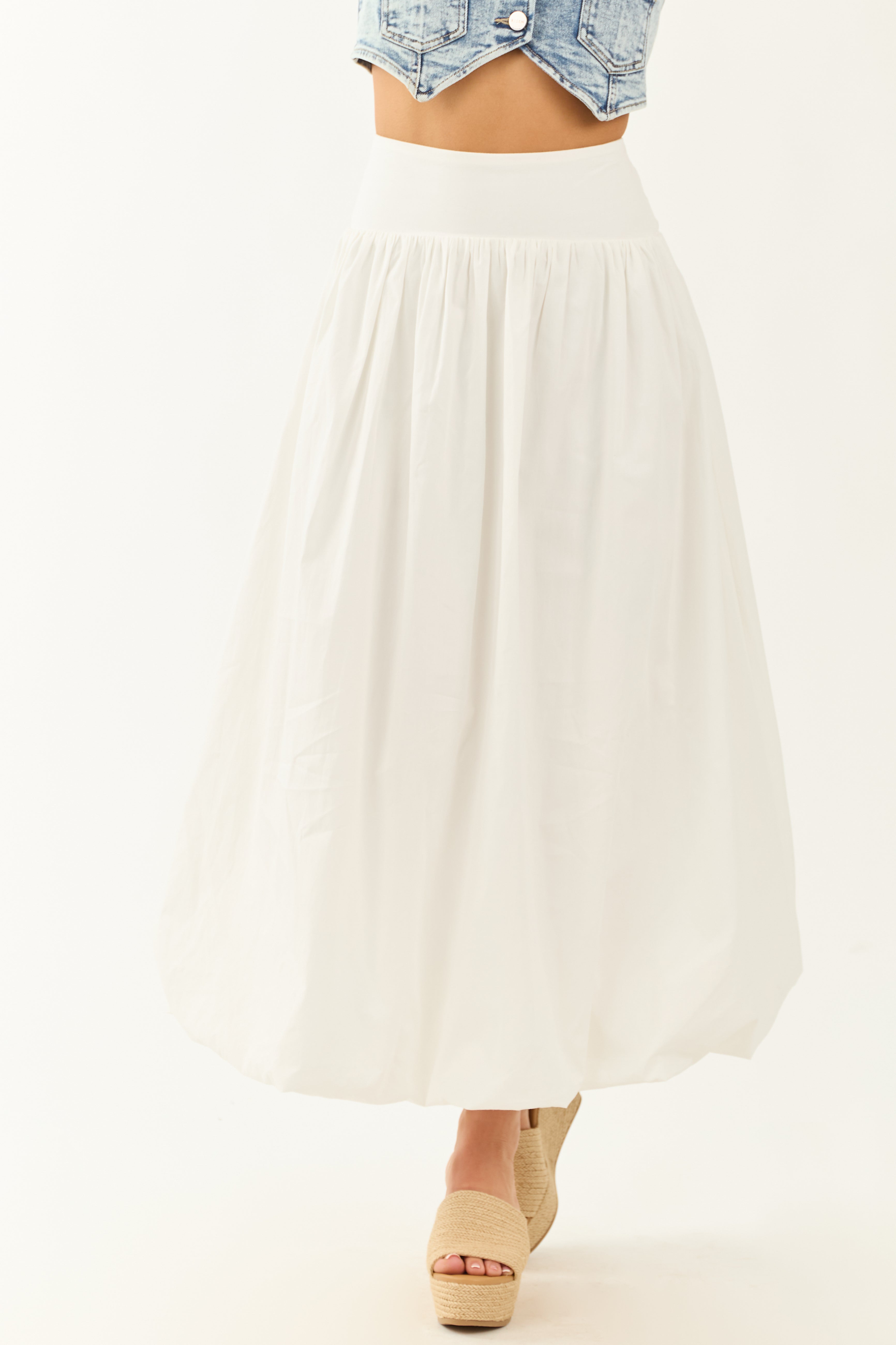 Ivory Ruched Smocked Back Balloon Maxi Skirt