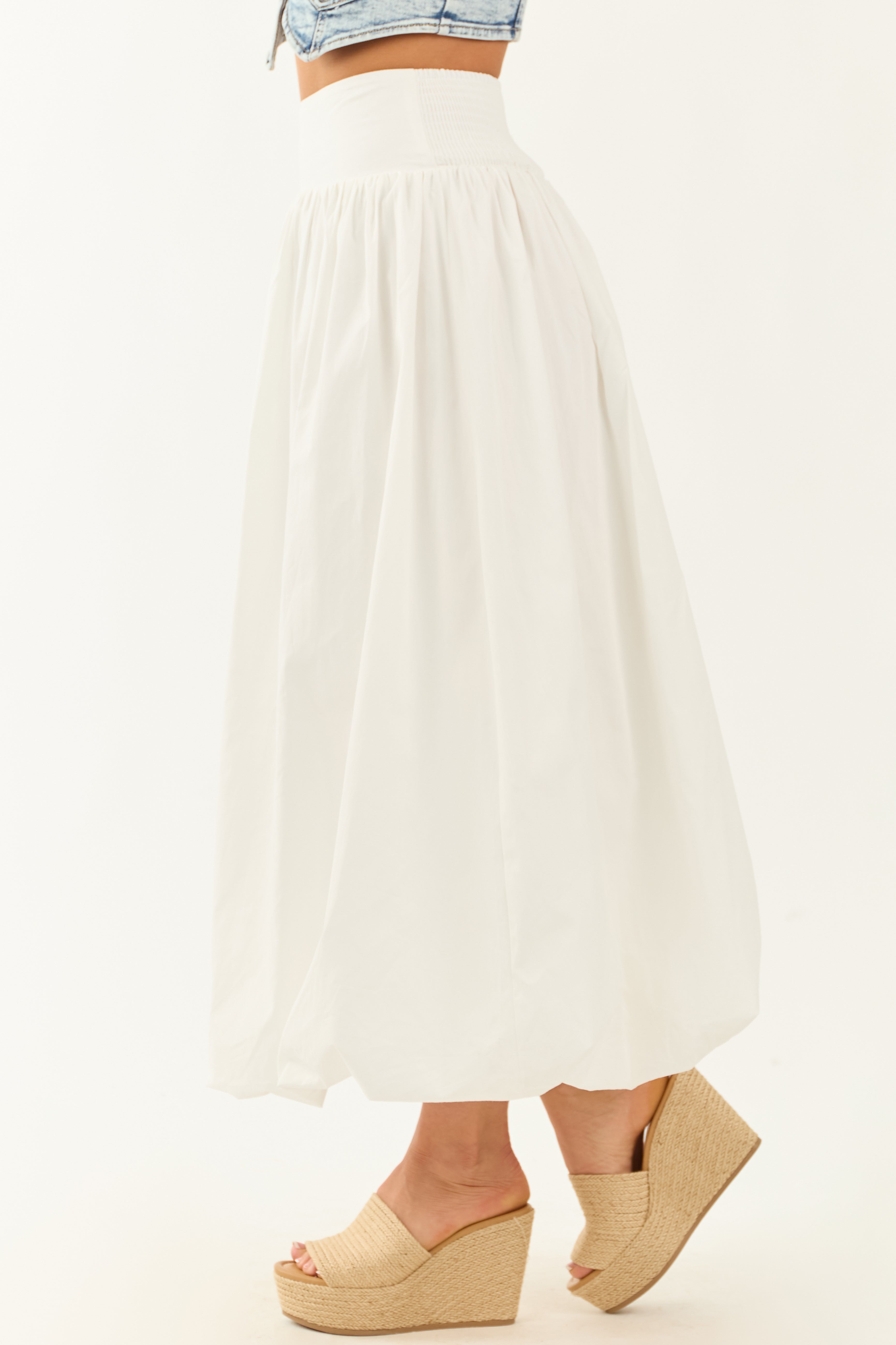 Ivory Ruched Smocked Back Balloon Maxi Skirt