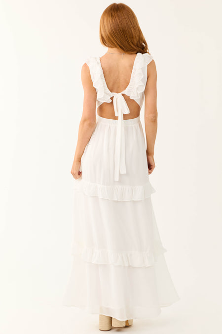 Ivory Ruffle Tiered Sleeveless Maxi Dress