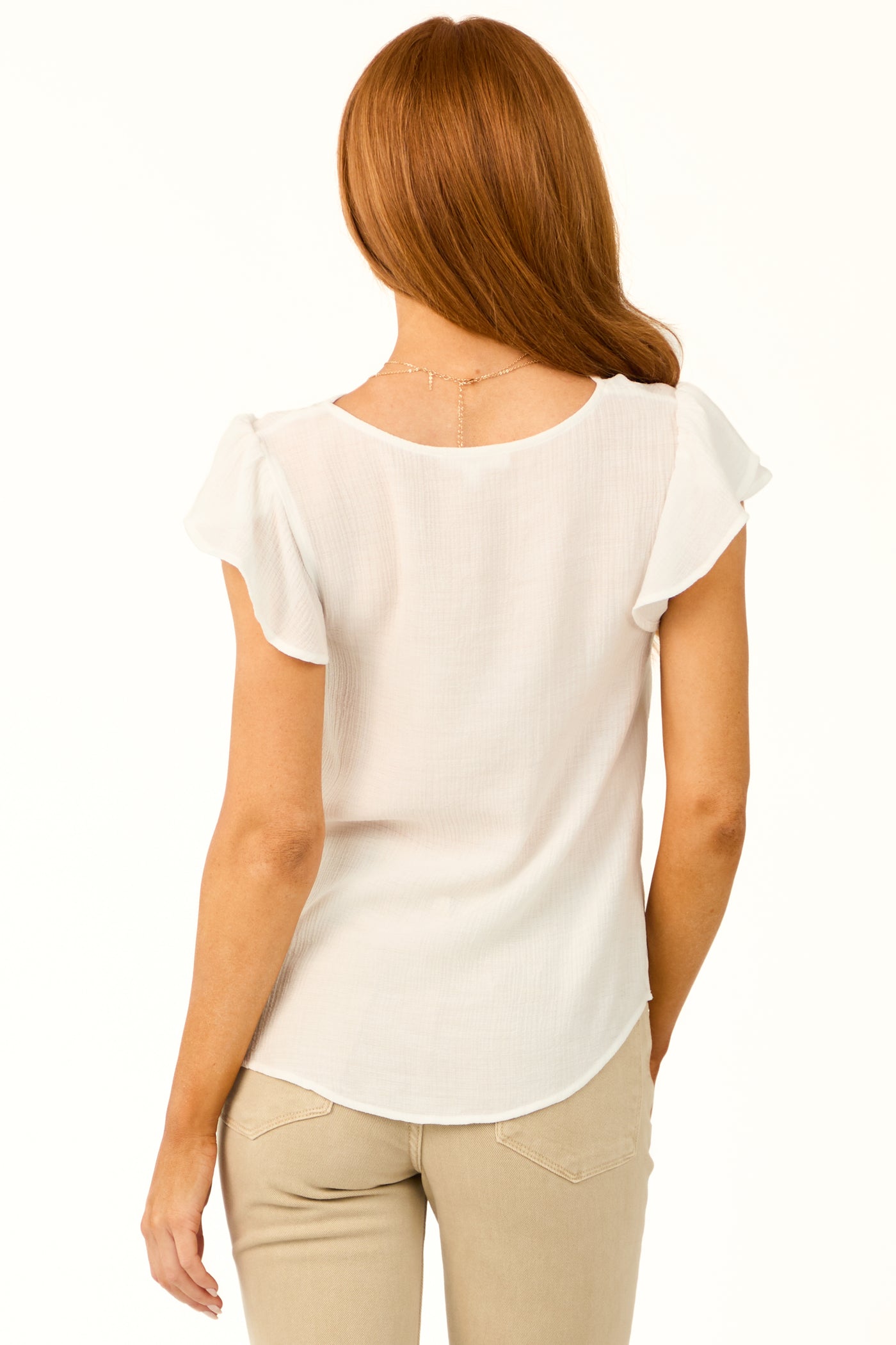 Ivory Scallop Trimmed V Neck Blouse