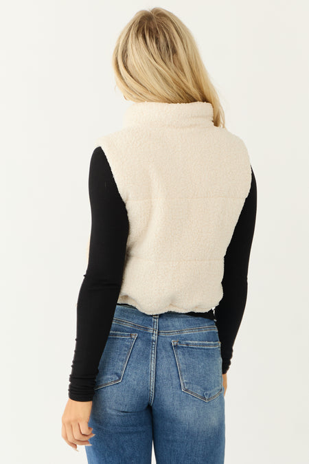 Ivory Sherpa Zip Up Mock Neck Vest