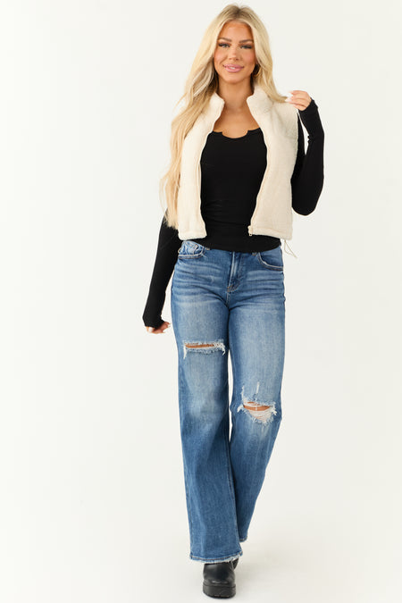 Ivory Sherpa Zip Up Mock Neck Vest