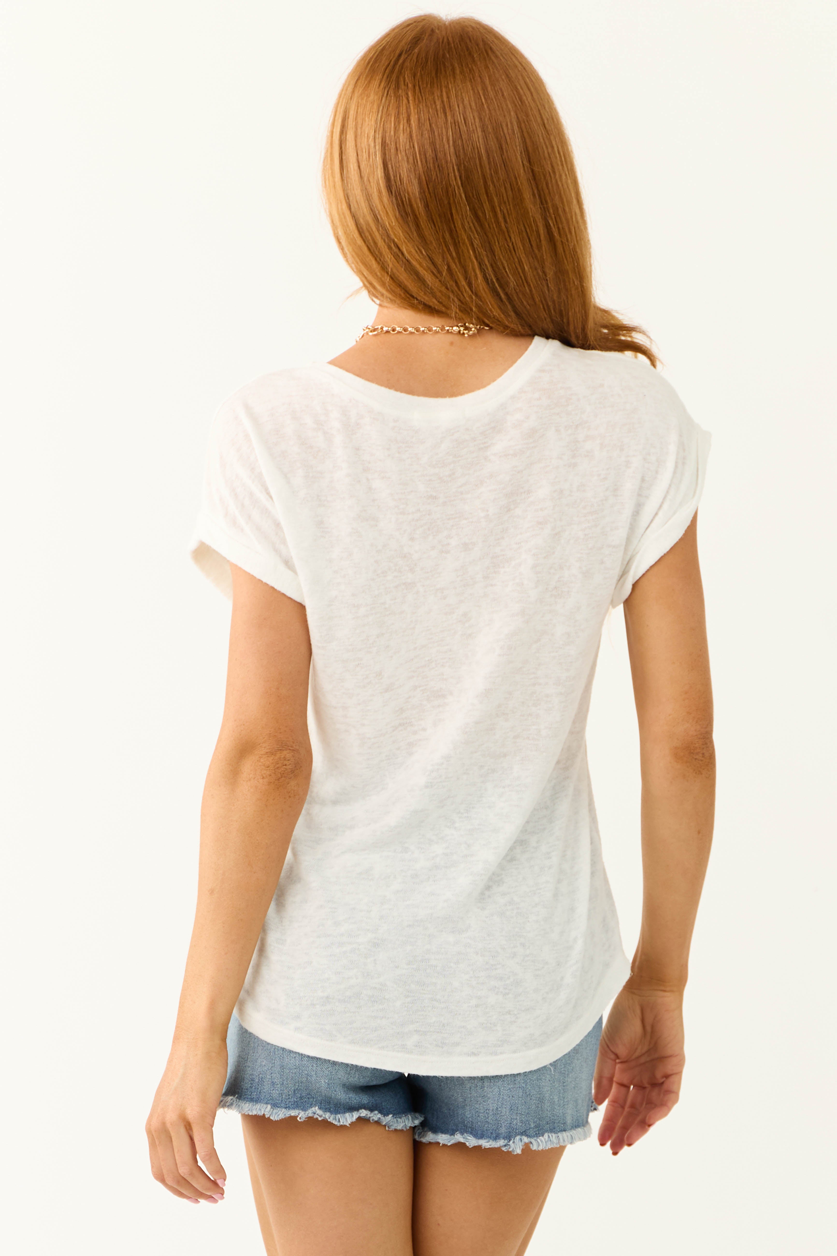 Ivory Slub Knit Cuffed Short Sleeve Tee