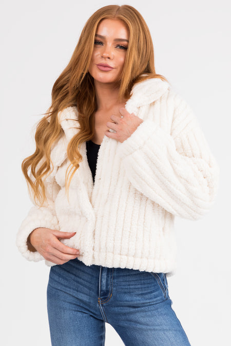 Ivory Soft Sherpa Button Down Jacket