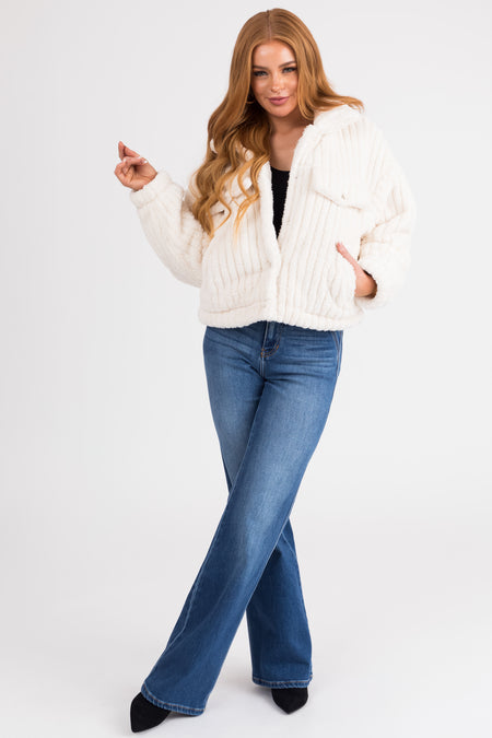 Ivory Soft Sherpa Button Down Jacket