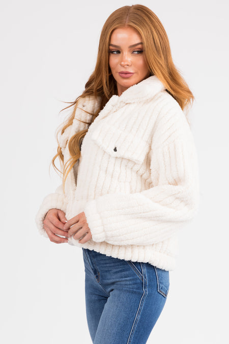 Ivory Soft Sherpa Button Down Jacket