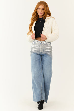 Ivory Super Cropped Zip Up Puffer Jacket